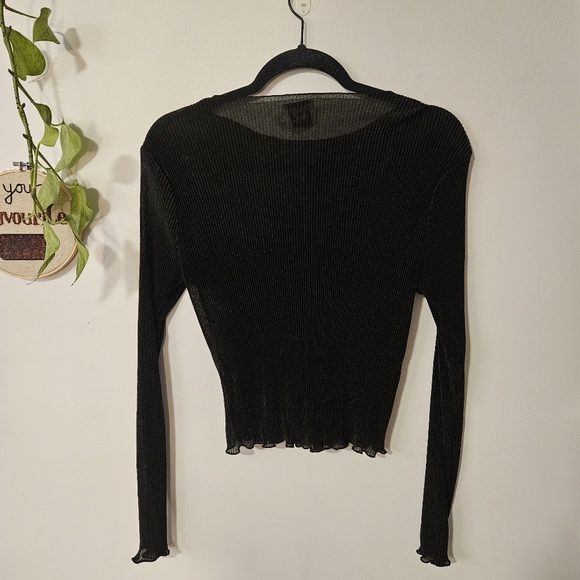 Princess Polly Black Ribbed Sheer Long Sleeve Top - Picture 6 of 7